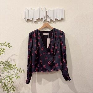 Keepsake Infinity Long Sleeve Wrap Blouse Top Black Ditsy Size XS New w Defects